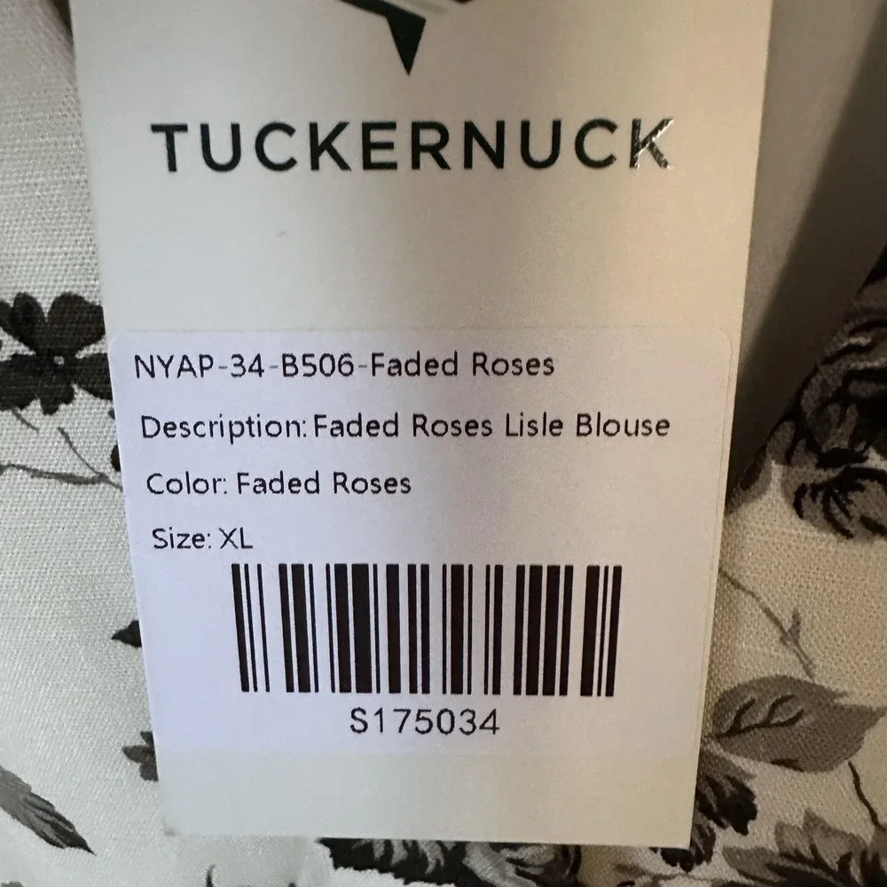 Tuckernuck Black and Cream Floral Puff-Sleeve Blouse